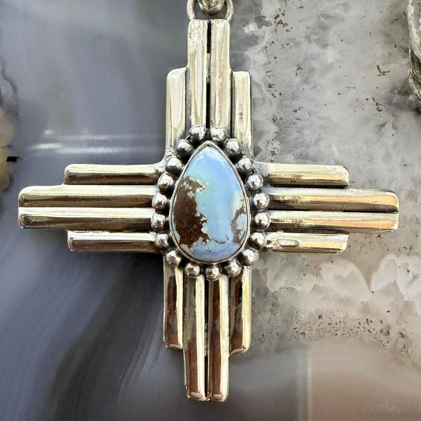 Sterling Silver Southwestern Style Teardrop Golden Hill Turquoise Zia Pendant