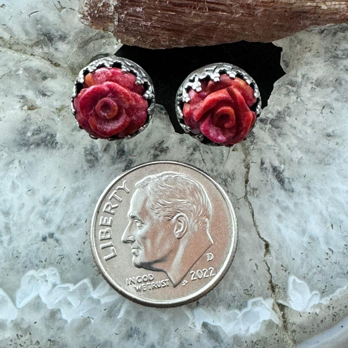 Carolyn Pollack Sterling Silver Carved Red Jasper Rose Stud Earrings For Women