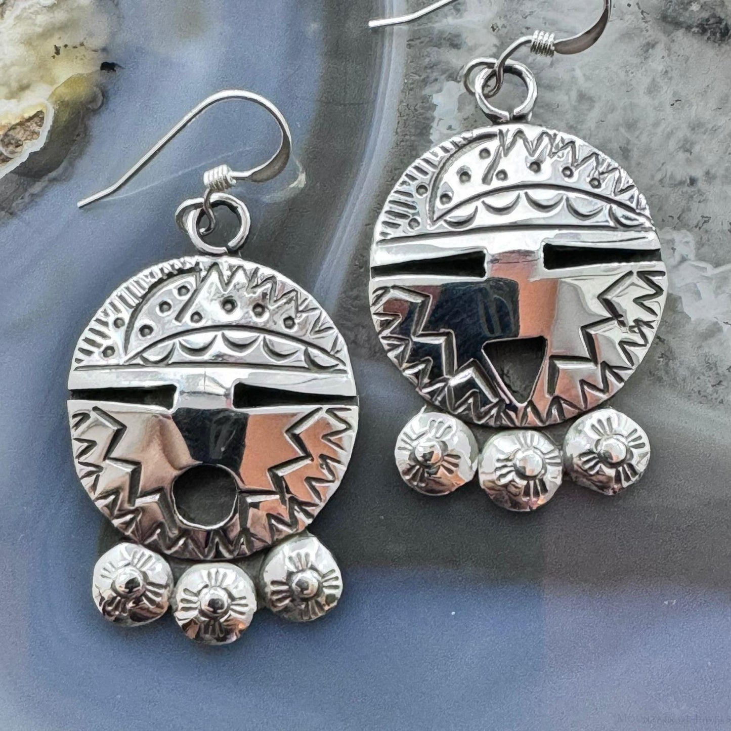 Brad Panteah Sterling Silver Overlay Decorated Maiden Face Dangle Earrings For Women