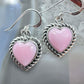 Native American Sterling Silver Heart Shape Pink Conch Dangle Earrings For Women