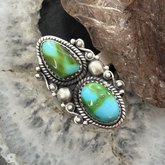 Sterling Silver Southwestern Style 2 Sonora Gold Turquoise Adjustable Ring For Women #6