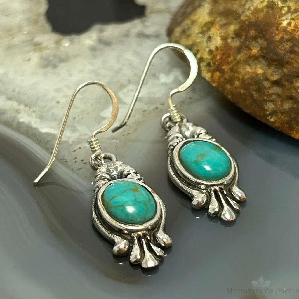 Sterling Silver Southwestern Style Oval Mohave Turquoise Dangle Earrings For Women