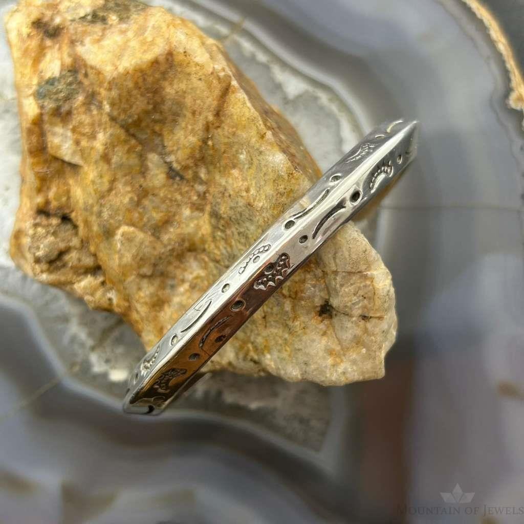 Signed Native American Sterling Silver Stamped Carinated Bracelet For Women