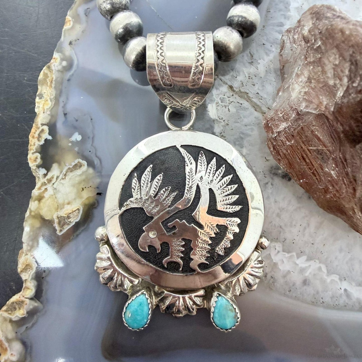 Alonzo Mariano Sterling Silver Rounded Overlay Eagle w/Turquoise Unisex Pendant
