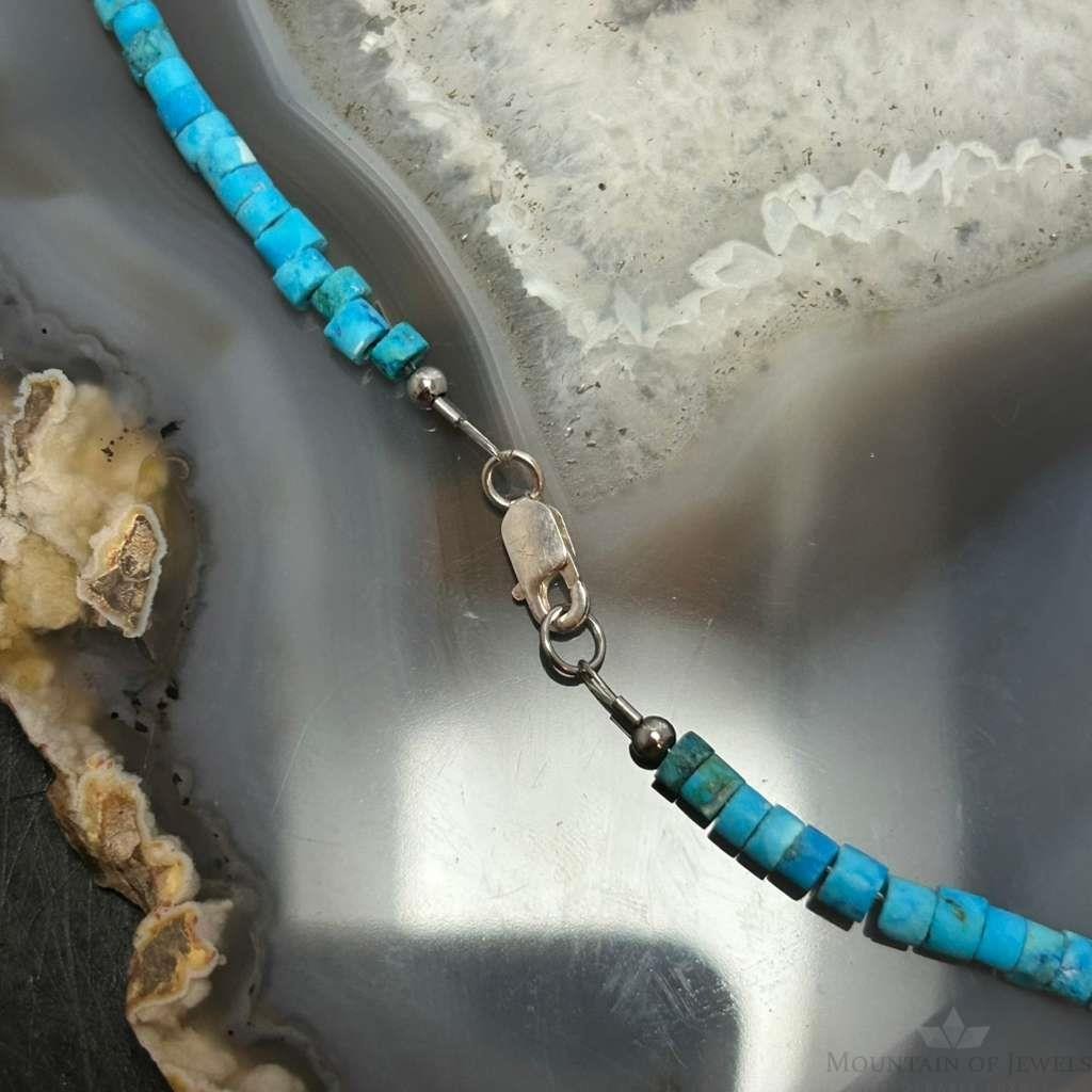 Sterling Silver 4mm Turquoise Disk Beads 17" Necklace For Women