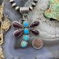 Native American Sterling Silver Turquoise & Spiny Oyster Dragonfly Pendant For Women