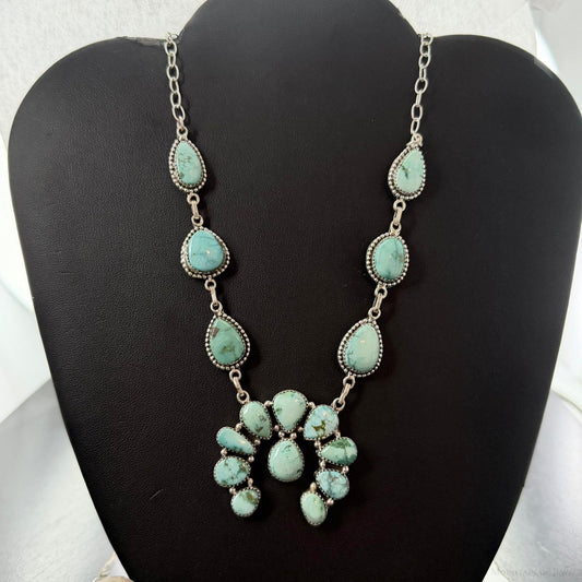 Sterling Silver Southwestern Style Emerald Valley Turquoise 20" Naja Necklace For Women