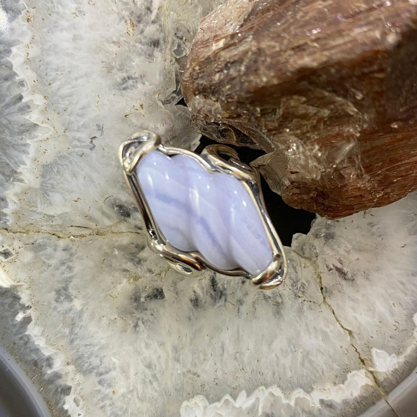 Carolyn Pollack Sterling Silver Spiral Blue Lace Agate Decorated Ring For Women