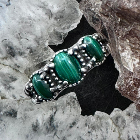 Carolyn Pollack Sterling Silver 3 Oval Malachite Decorated Ring For Women