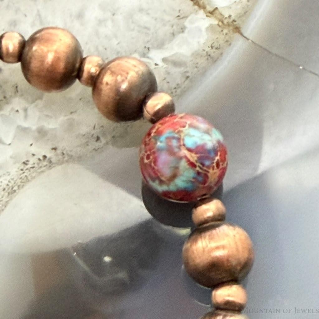 Southwestern Style 4-8mm Copper Navajo Pearl & 10mm Sediment Jasper Stretch Bracelet For Women