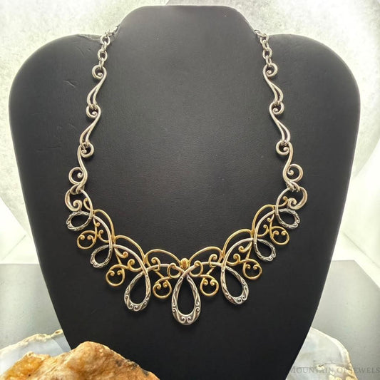 Carolyn Pollack Sterling Silver & Brass Swirl Decorated 15" Necklace For Women
