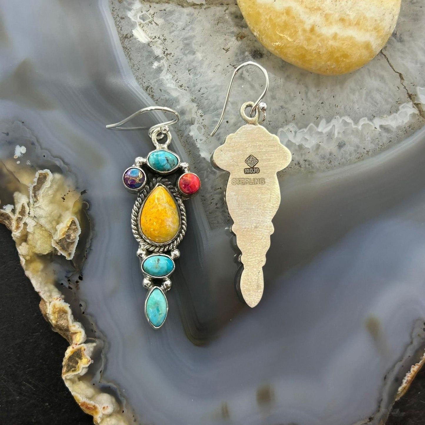 Sterling Silver Southwestern Style Multistone Dangle Earrings For Women #4