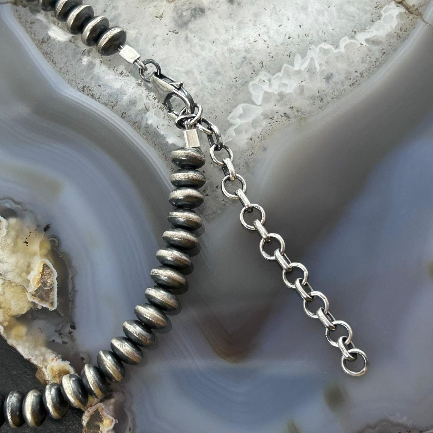 Sterling Silver Southwestern Style 6 mm Saucer Navajo Pearl Beads 16"-18" Necklace For Women