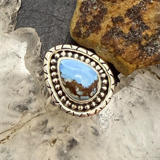 Sterling Silver Southwestern Style Teardrop Golden Hill Turquoise Ring Size 5 For Women