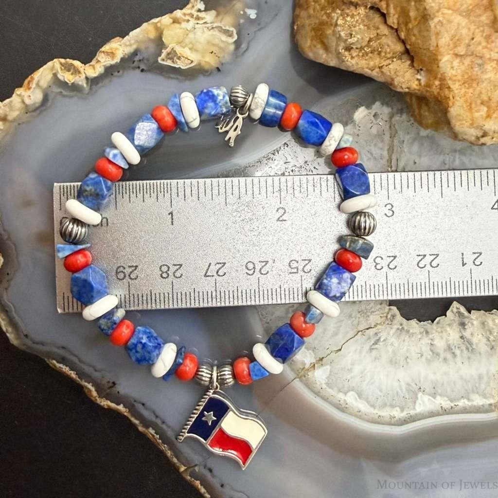 Carolyn Pollack Sterling Silver Multi Gemstone Bead w/Texas Flag Charm Bracelet For Women
