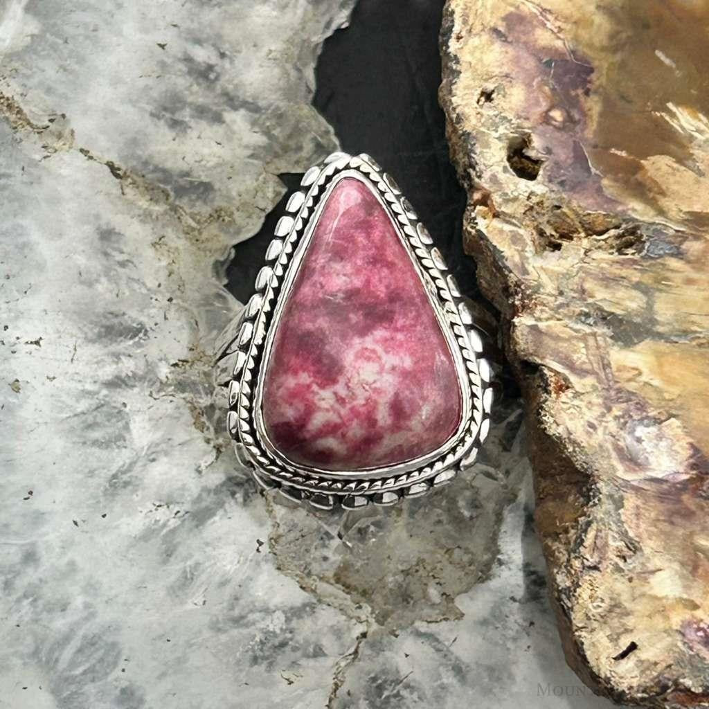 Sterling Silver Southwestern Style Teardrop Thulite Ring Size 7 For Women