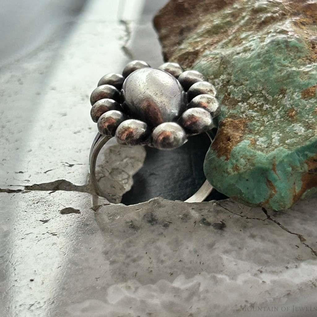 Vintage Mexico Silver Marquise Surrounded by 12 Raindrops Ring Size 8.5 For Women