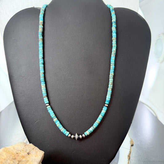 Sterling Silver Turquoise and Navajo Pearl Beads 17" Necklace For Women