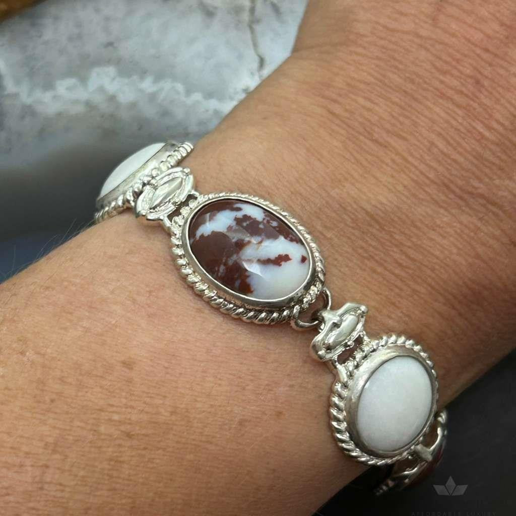 Carolyn Pollack Sterling Silver Wild Horse & white Agate Link Bracelet For Women