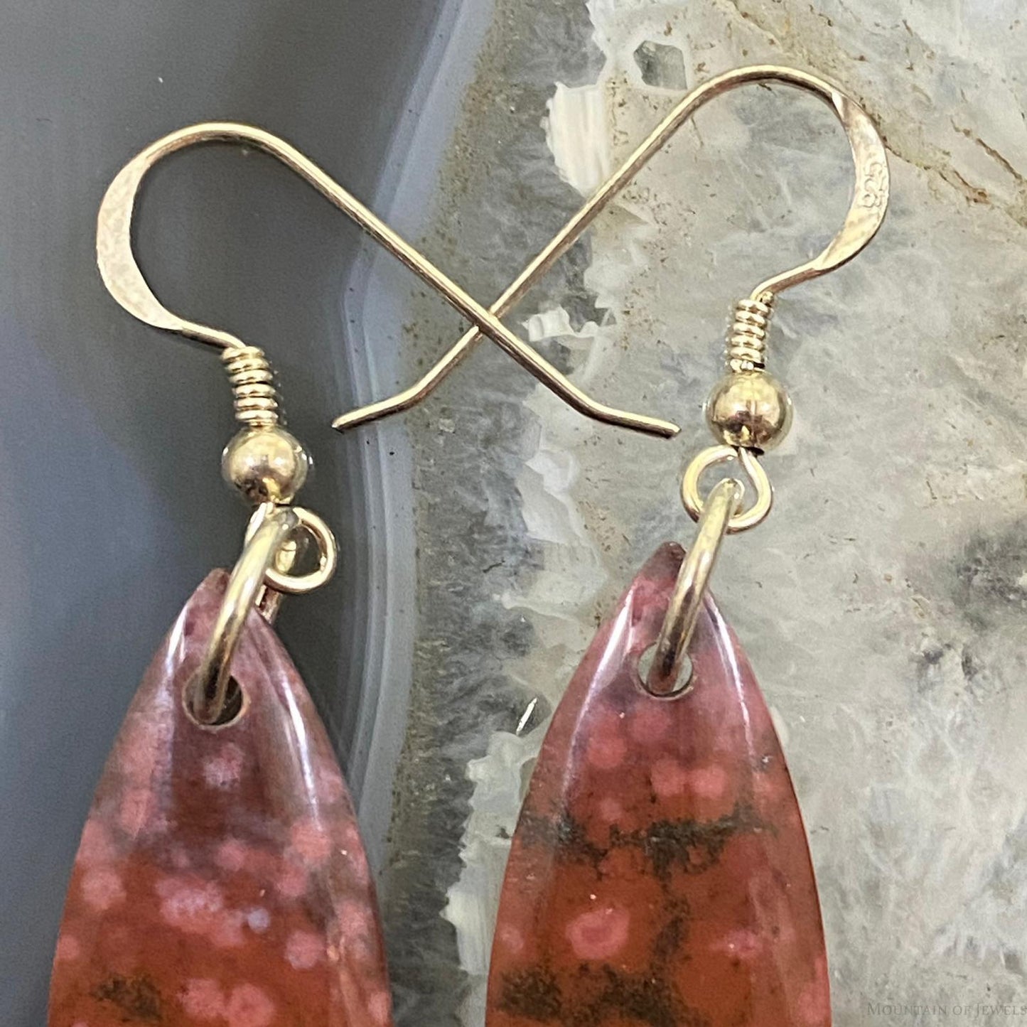 Sterling Silver Oblong River Jasper Slab Dangle Earrings For Women #137