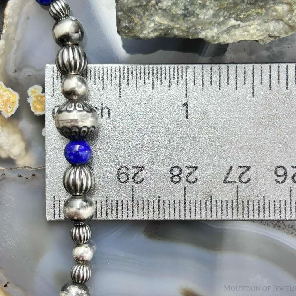 Carolyn Pollack Sterling Silver Navajo Pearl Style Bead & Lapis Bead Stretch Bracelet For Women