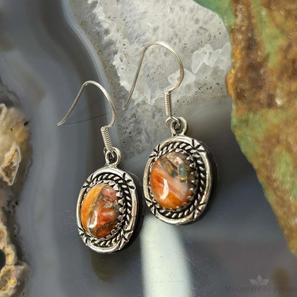 Sterling Silver Southwestern Style Spiny Oyster Turquoise Dangle Earrings For Women #5