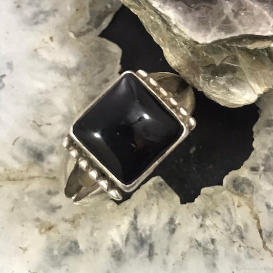 Vintage Native American Sterling Silver Square Onyx Ring Size 6.5 For Women