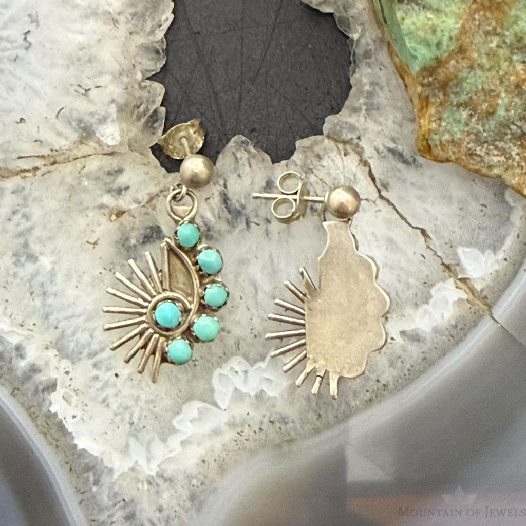 Vintage Native American Silver 6 Petitpoint Turquoise Dangle Earrings For Women