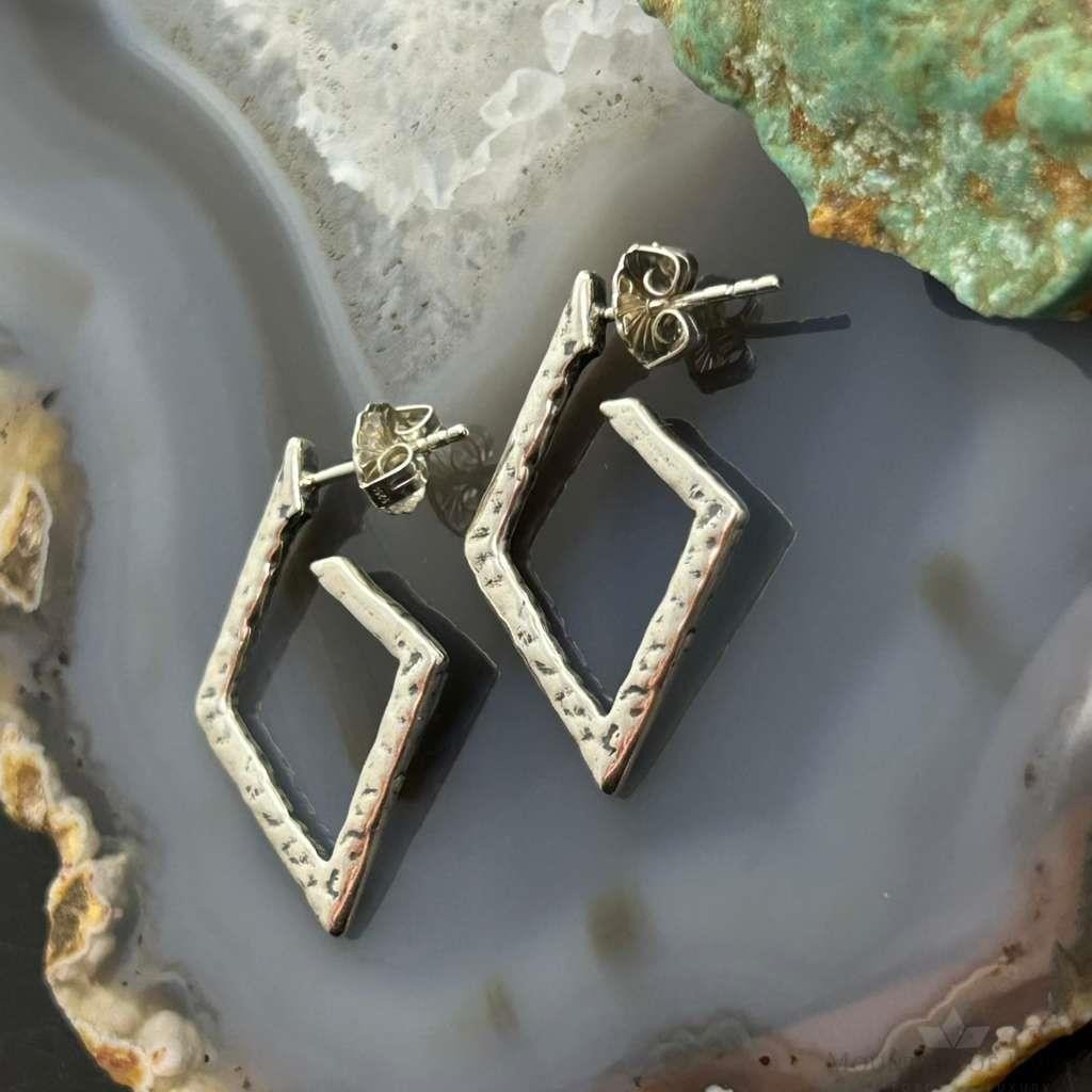 Carolyn Pollack Sterling Silver Diamond Shape Hammered Hoop Earrings For Women