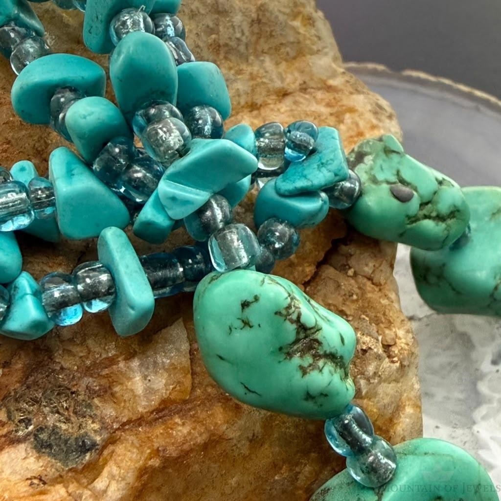 Vintage Native American Rough & Chunky Turquoise & Beads 22" Necklace For Women