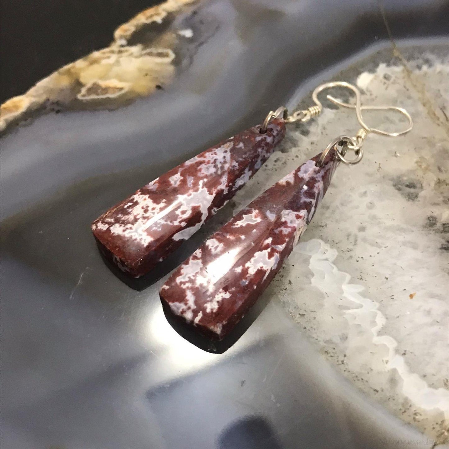 Sterling Silver Elongated Triangle Red River Jasper Slab Dangle Earrings For Women #212