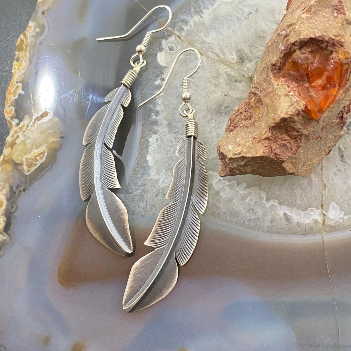 Billy Long Native American Sterling Silver Feather Dangle Earrings For Women