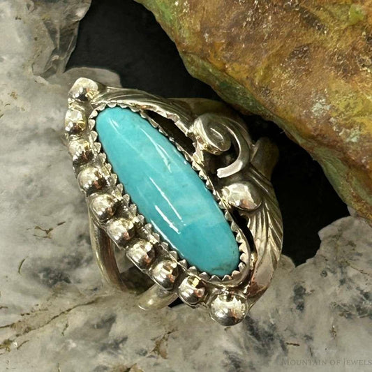 Silver Ray Sterling Silver Turquoise Decorated Leaves Ring Size 6 For Women