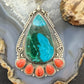 Sterling Silver Southwestern Style Teardrop Malachite Chrysocolla & Spiny Oyster Pendant For Women