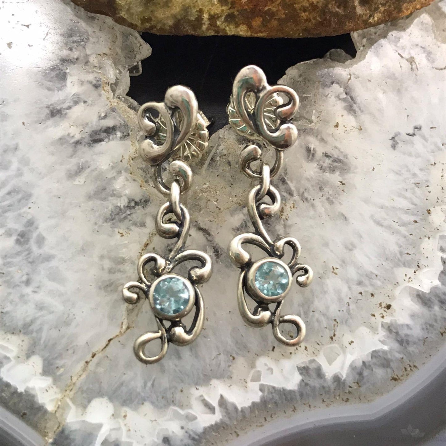 Carolyn Pollack Sterling Silver Faceted Aquamarine Floral Dangle Earrings For Women