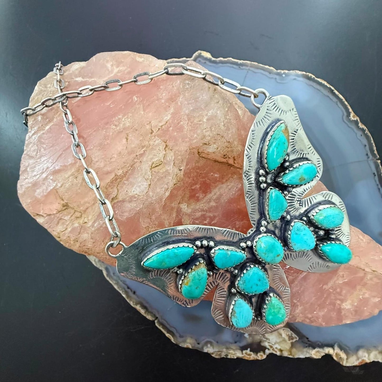 Sterling Silver Southwestern Style Kingman Turquoise Butterfly Pendant 20" Necklace For Women