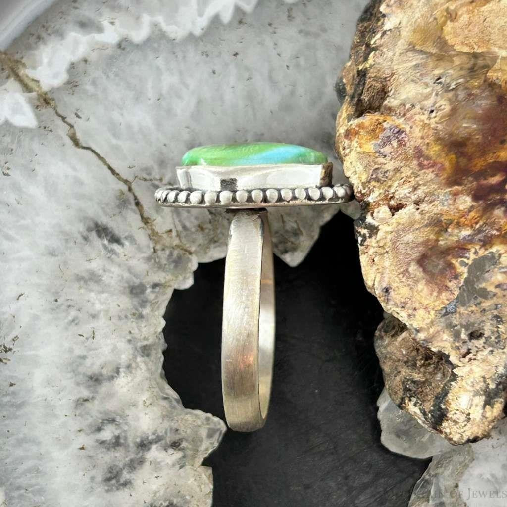 Sterling Silver Southwestern Style Teardrop Sonora Gold Turquoise Adjustable Ring For Women #9