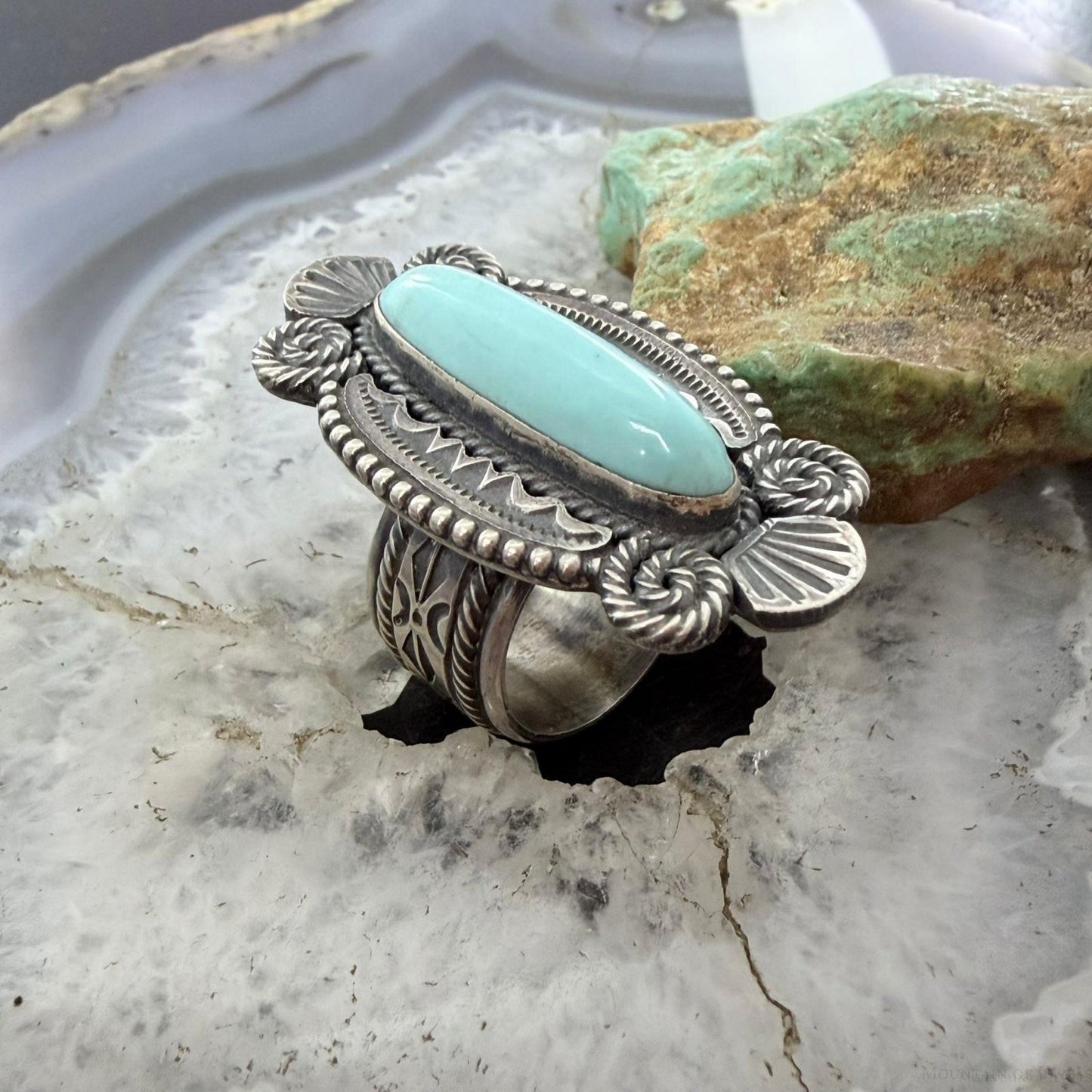 Michael Calladitto Native American Sterling Silver Turquoise Ring Size 7 For Women