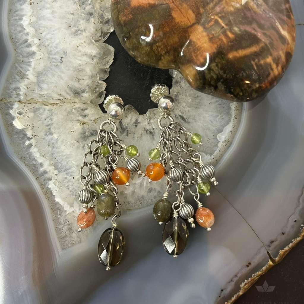 Carolyn Pollack Sterling Silver Multi Stone Dangle Earrings For Women