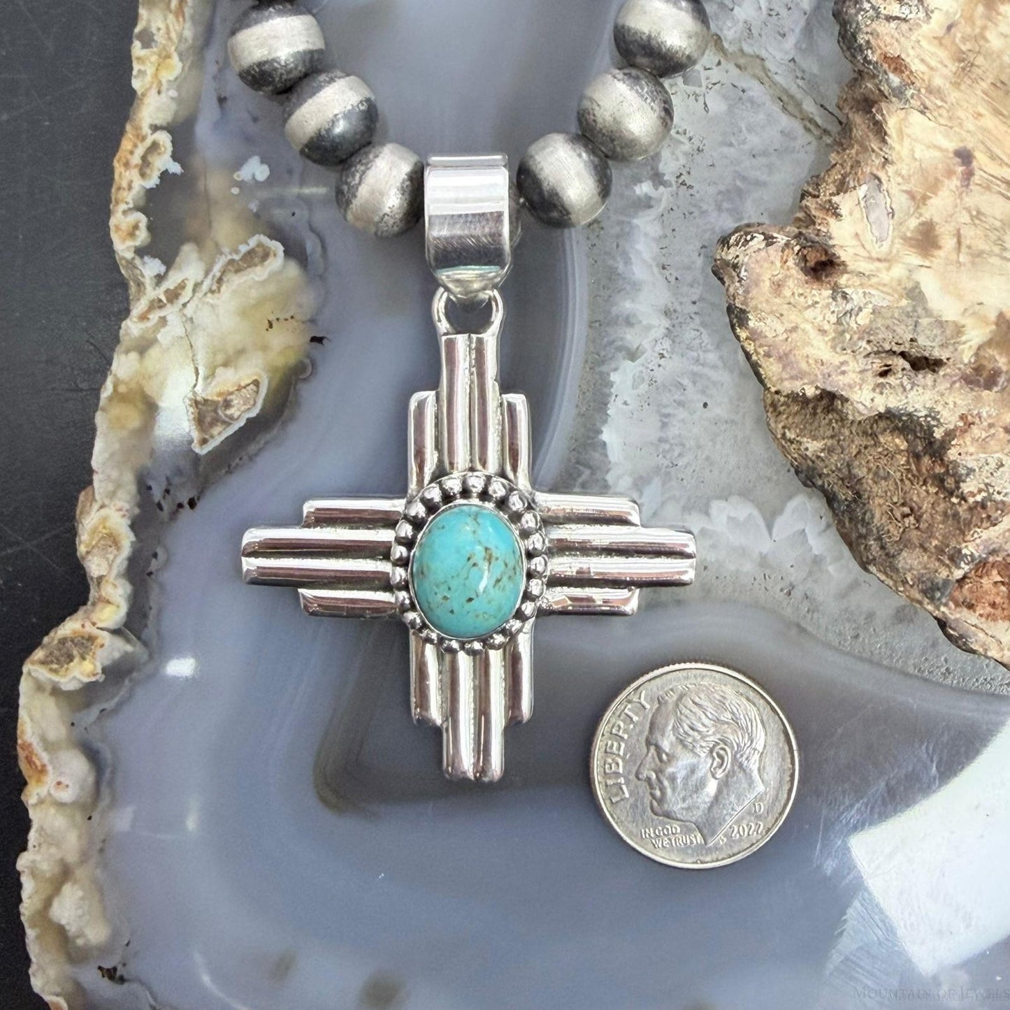 Sterling Silver Southwestern Style Oval Mohave Turquoise Unisex Zia Pendant #3