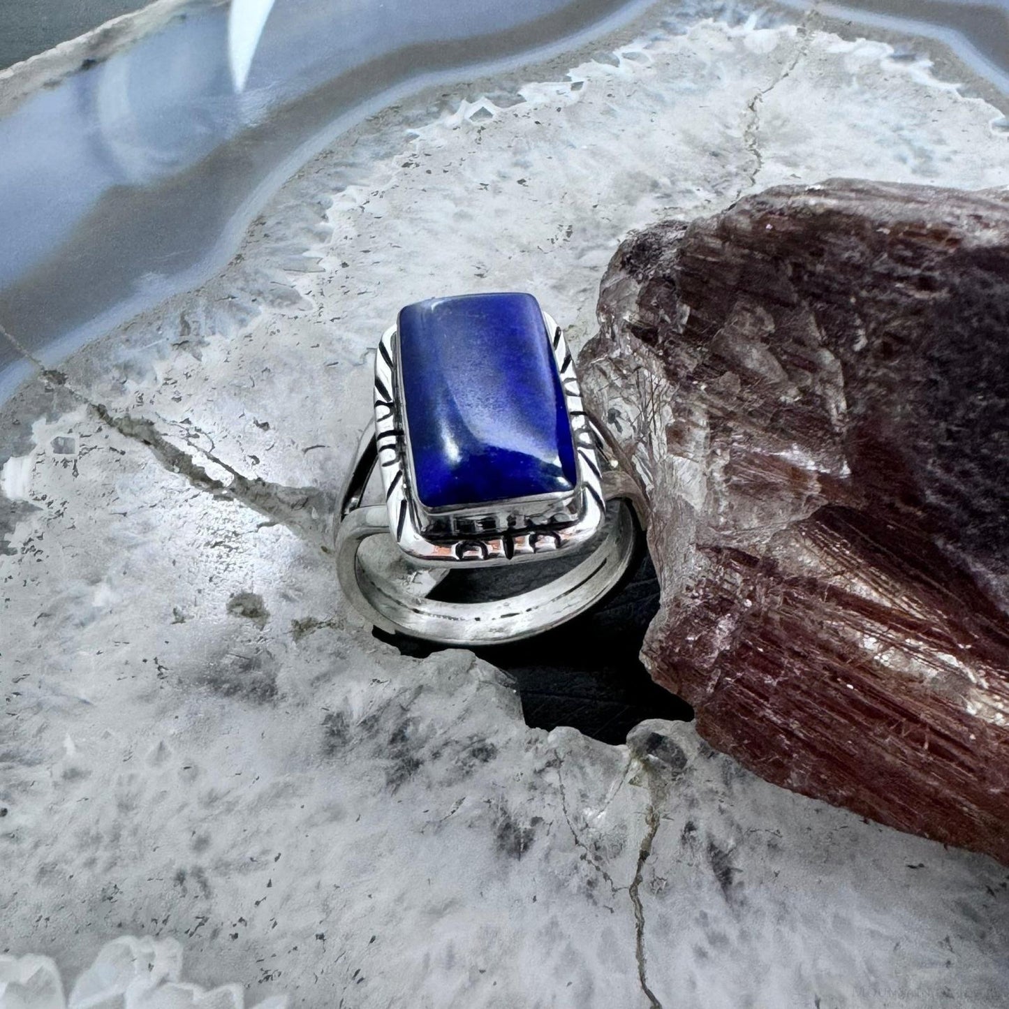 Native American Sterling Silver Lapis Bar Ring Size 6.25 For Women