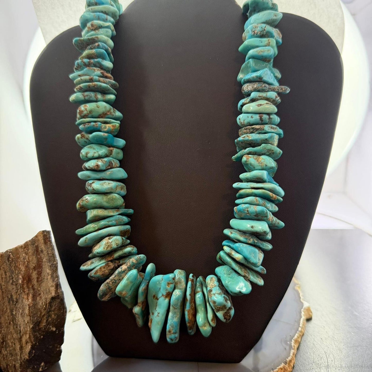 Vintage Native American Large & Heavy Rough Turquoise Beads w/MOP Necklace For Women