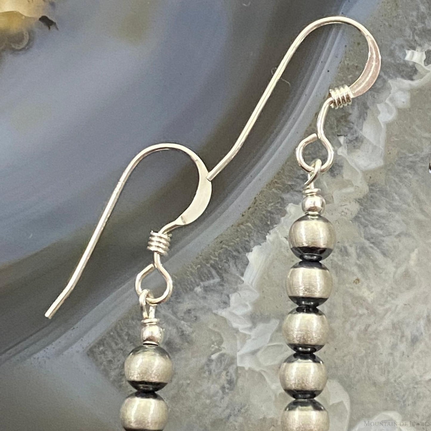 Navajo Pearl Beads Sterling Silver Row Dangle Earrings For Women