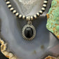 Sterling Silver Southwestern Style Oval Onyx Decorated Charm/Pendant For Women