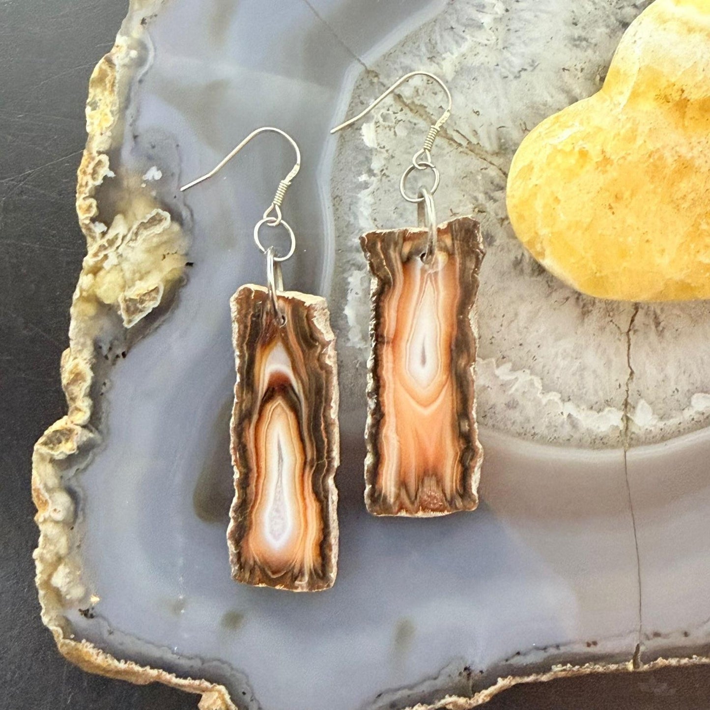 Sterling Silver Agate Slab Dangle Earrings For Women #407