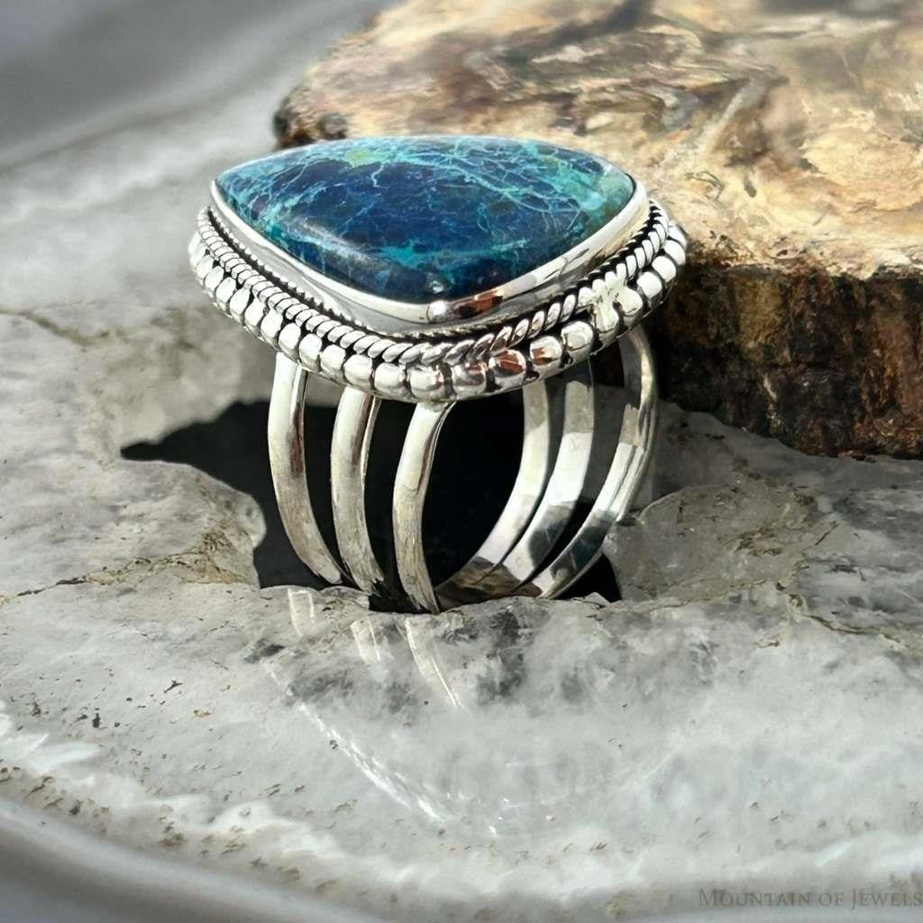 Sterling Silver Southwestern Style Teardrop Shattuckite Ring Size 6.75 For Women