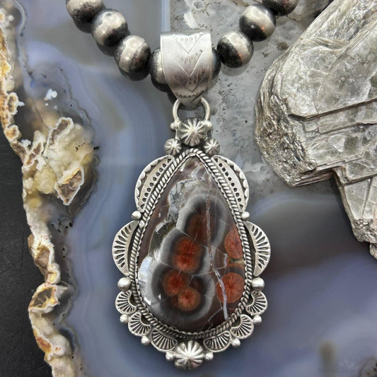 Sterling Silver Southwestern Style Teardrop Peanut Obsidian Pendant For Women