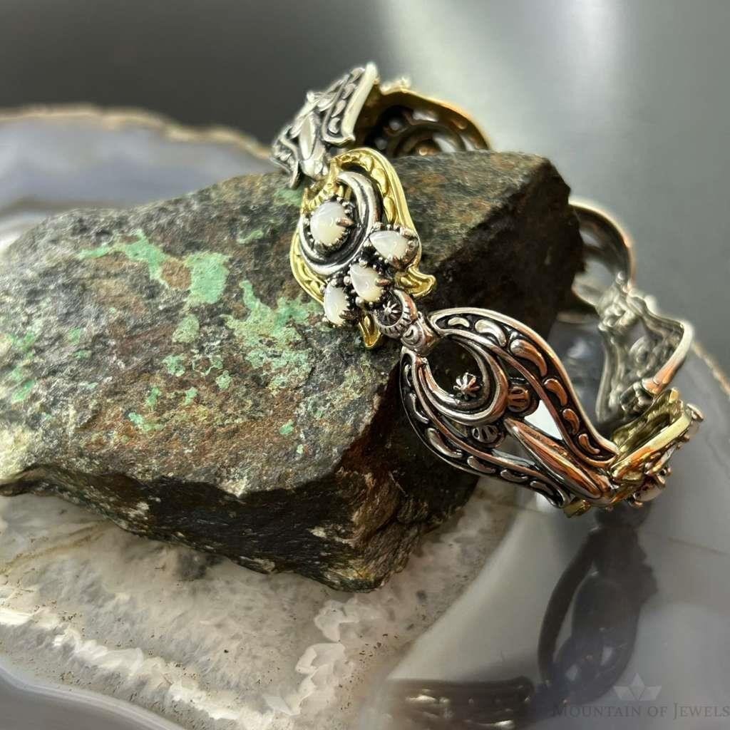 Carolyn Pollack Sterling Silver & Brass w/Moonstone Link Bracelet For Women