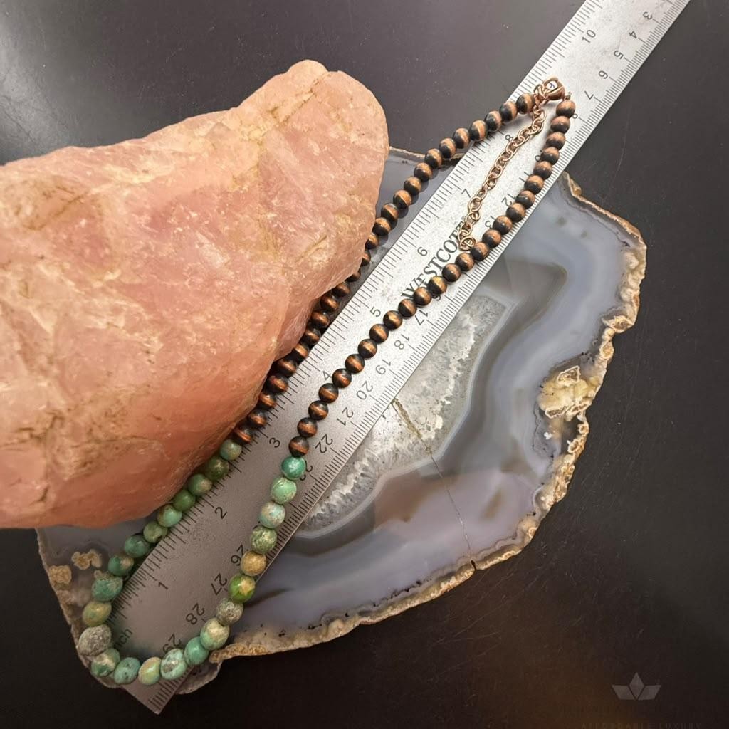 Southwestern Style 6mm Copper Navajo Pearl w/Hubei Turquoise Beads Necklace For Women