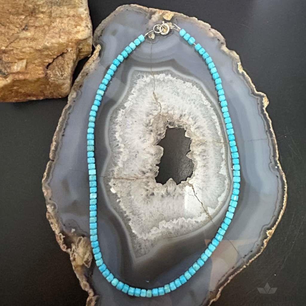 Sterling Silver 5mm Faceted Turquoise Beads 16" Necklace For Women